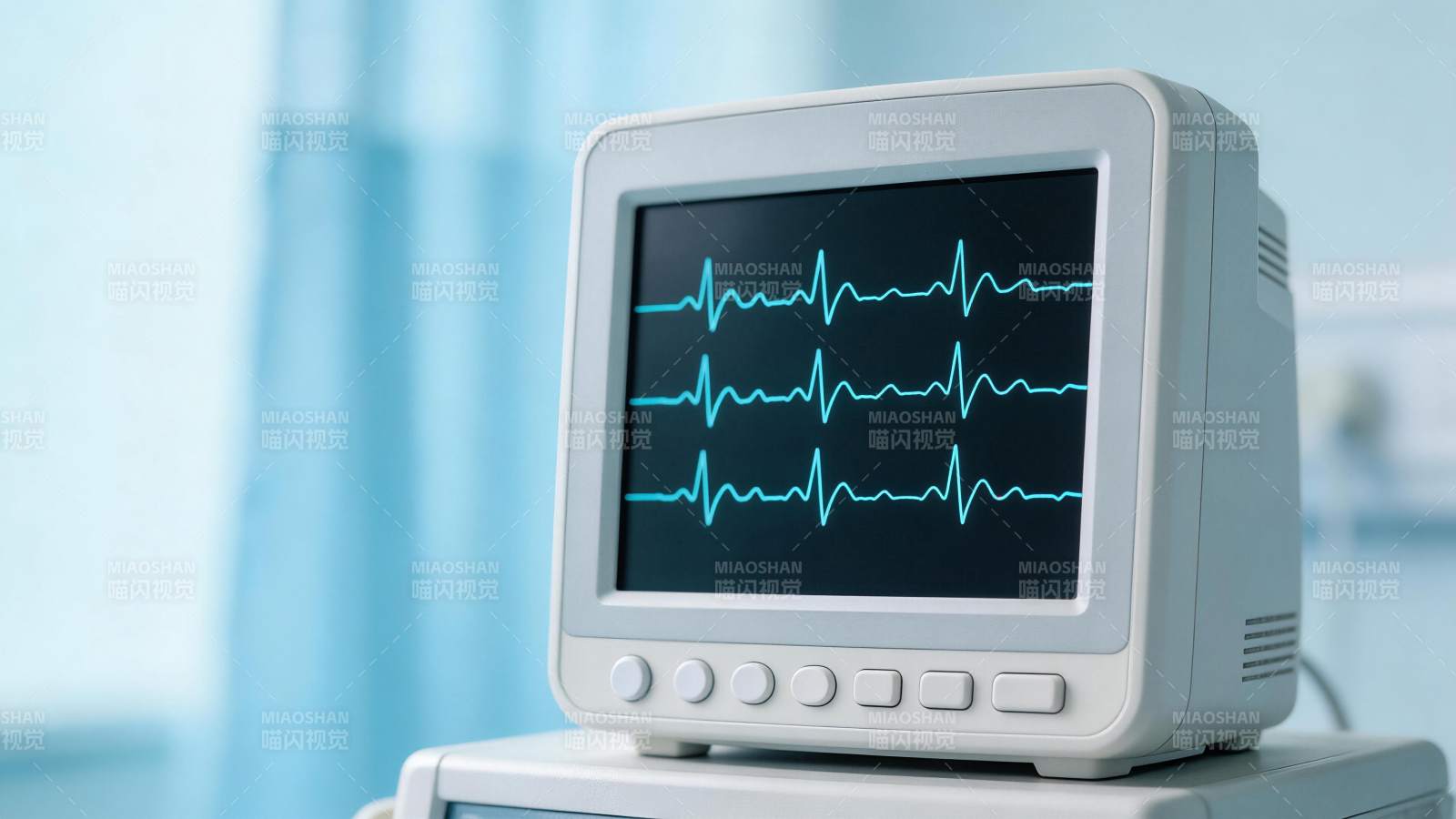 心电监护仪显示三通道心率波形图像图片