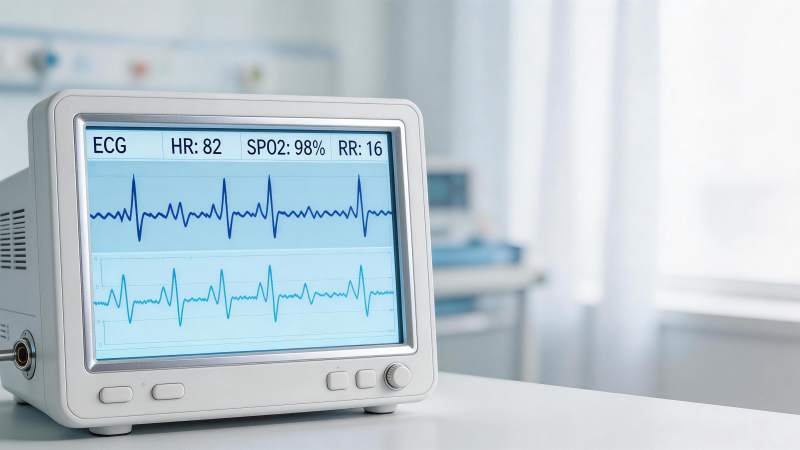 心电监护仪显示心率血氧呼吸频率数据图片