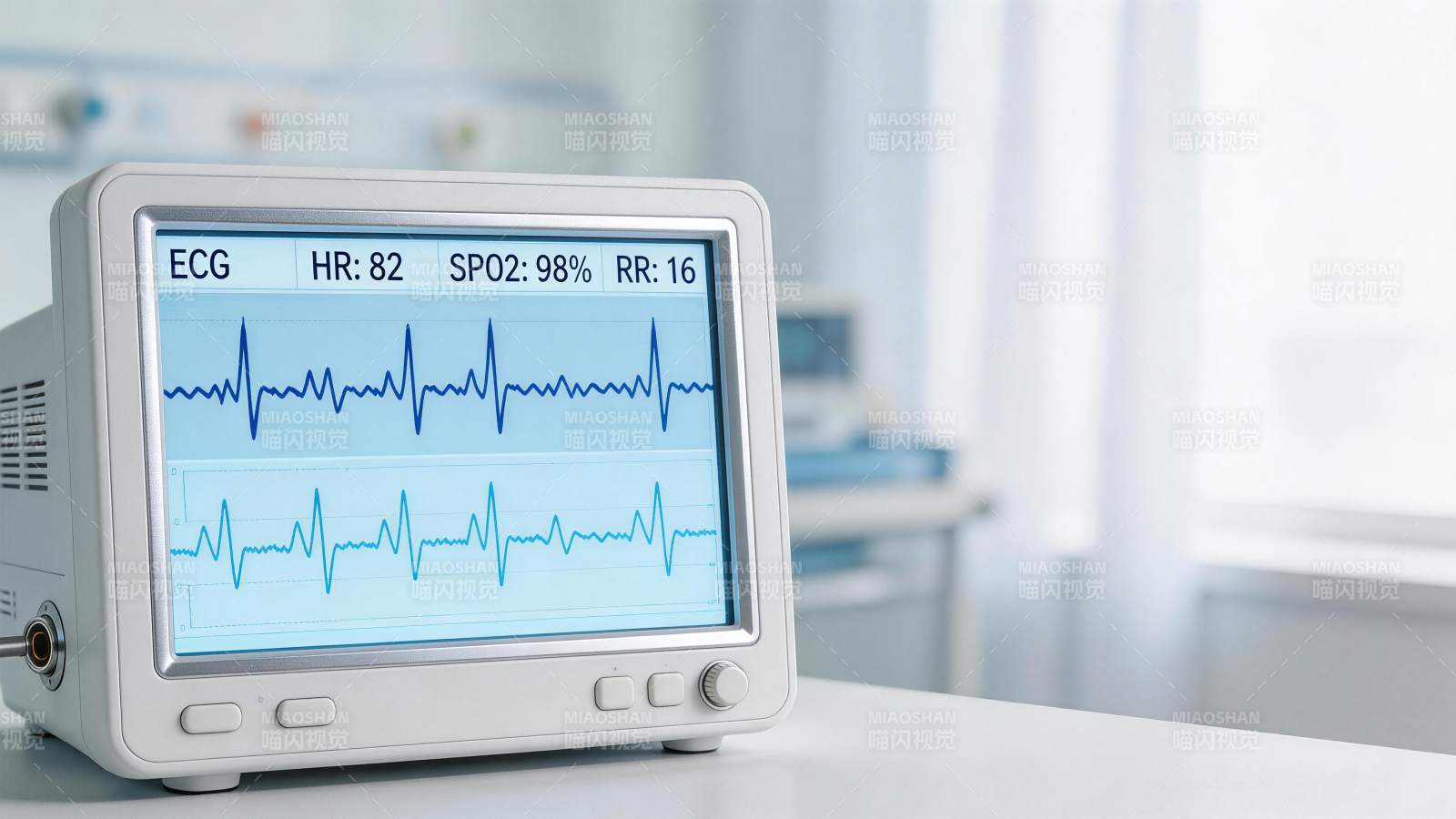 心电监护仪显示心率血氧呼吸频率数据图片