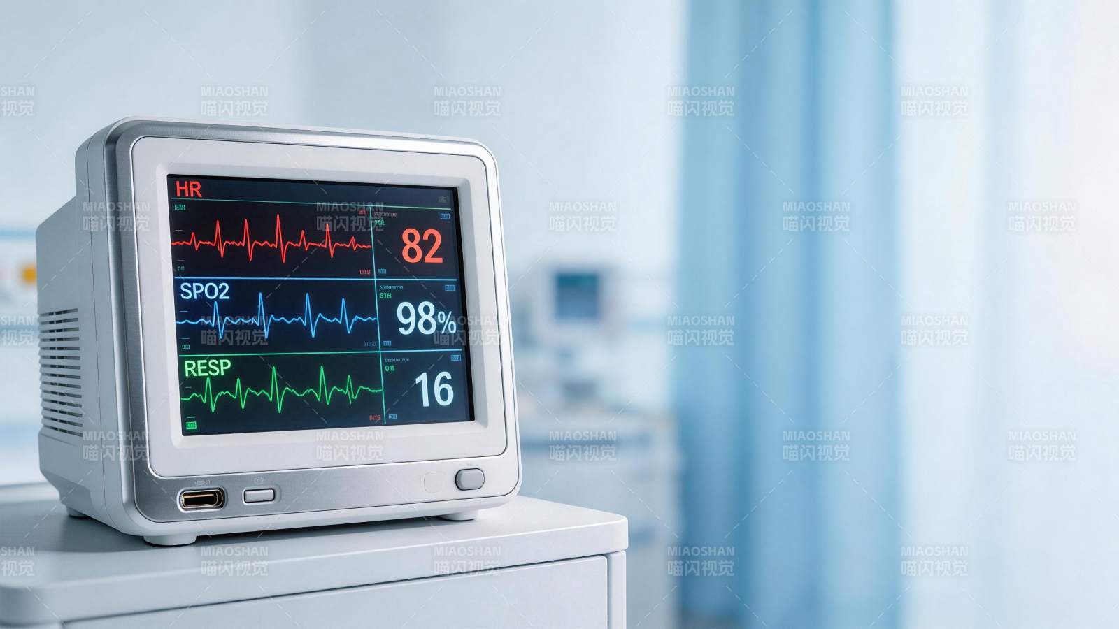 医疗监护仪显示心率血氧呼吸频率数据图片