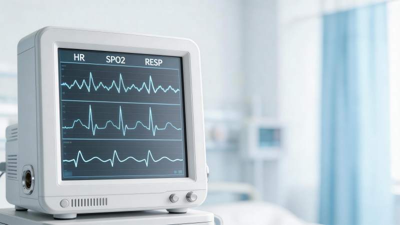 医疗监护仪显示心率血氧呼吸波形数据图片