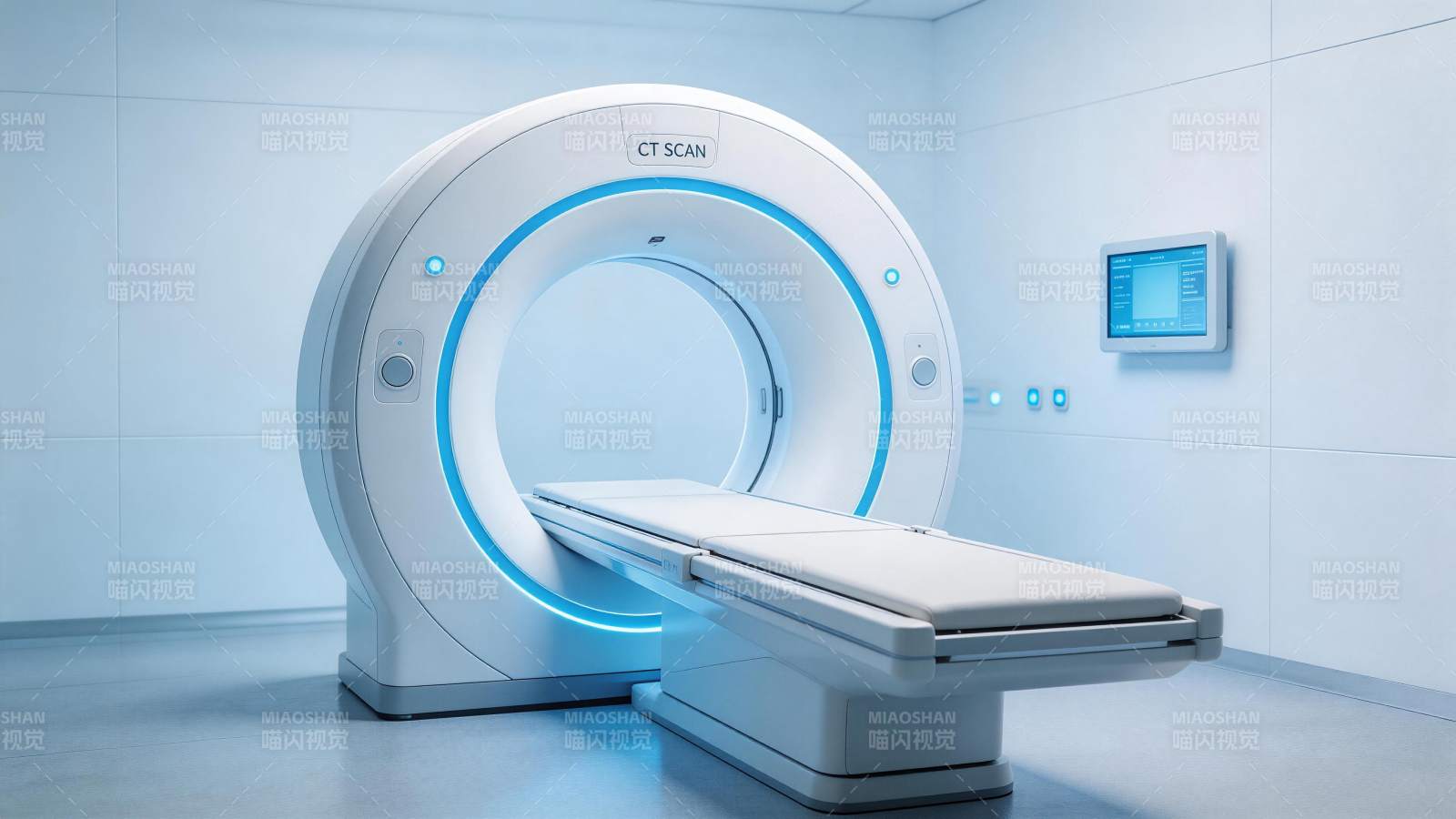 白色CT扫描仪置于洁净医疗室内设备图片