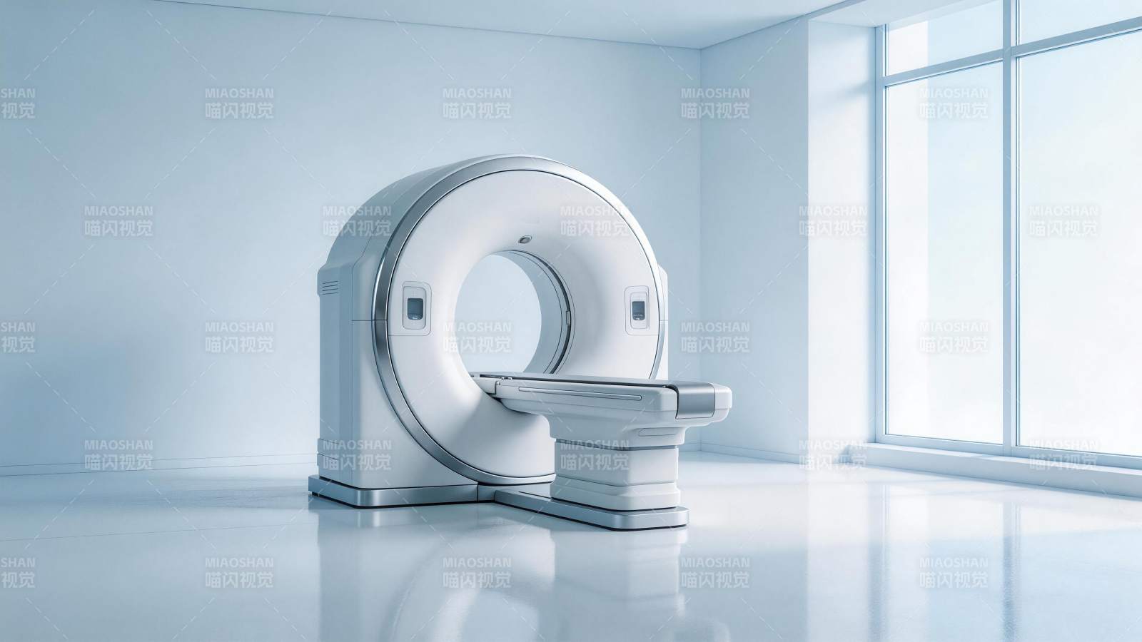 现代医疗影像设备CT扫描仪置于洁净室内图片