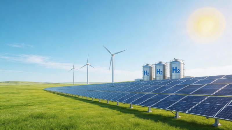 太阳能板风力发电机与氢气储罐清洁能源设施图片