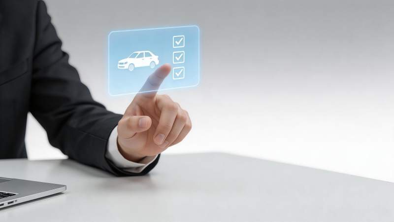 商务人士触控虚拟汽车选择界面图片