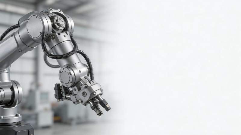 工业机械臂特写展示精密结构与连接管线图片