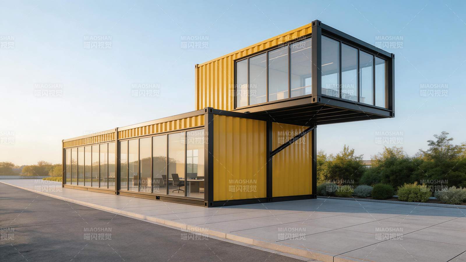 黄色集装箱模块化办公建筑外观展示图片