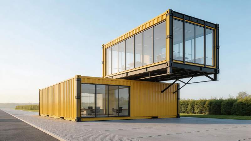 黄色集装箱模块化办公建筑组合结构图片