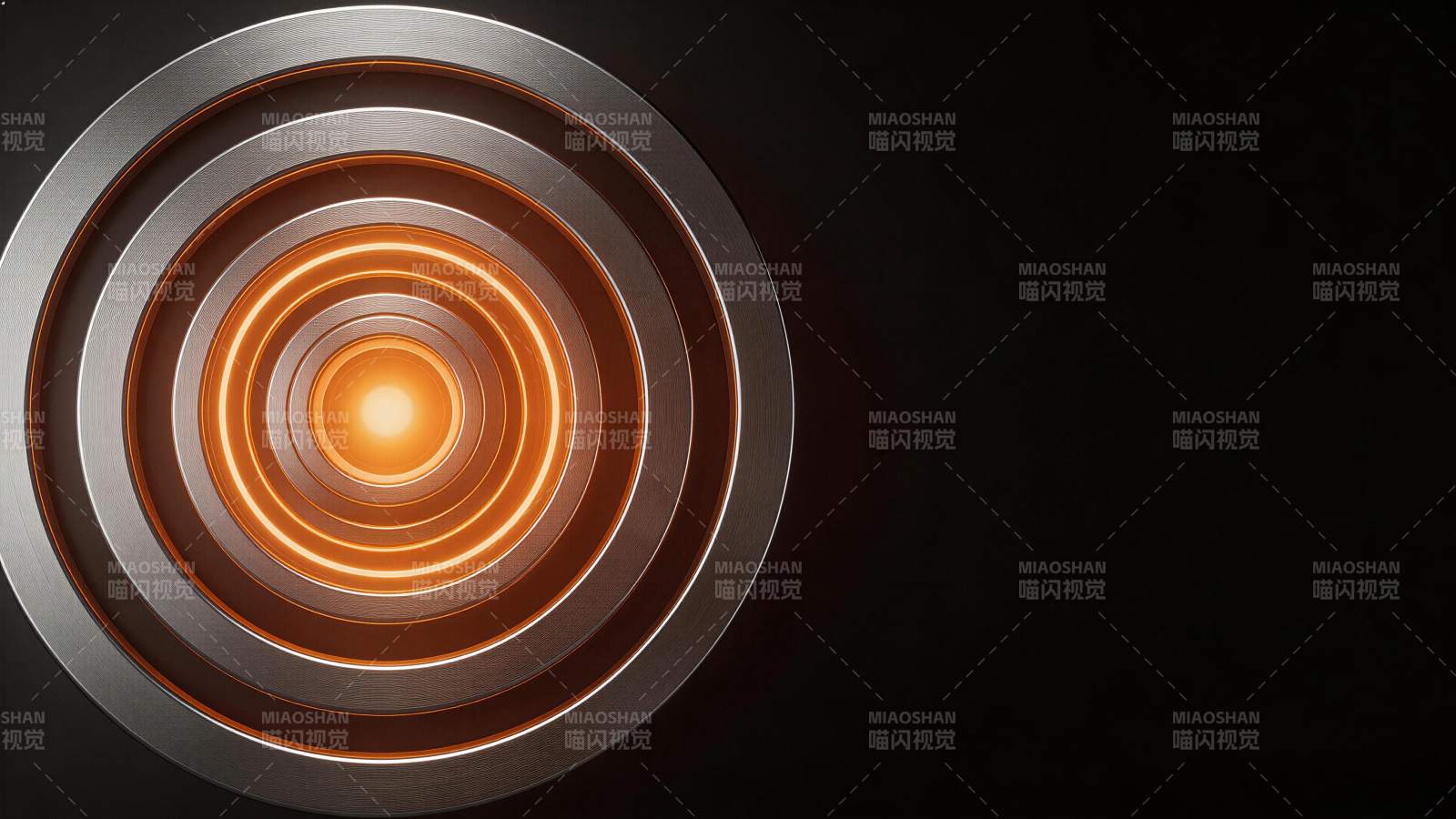 金属同心圆环发光结构特写图片