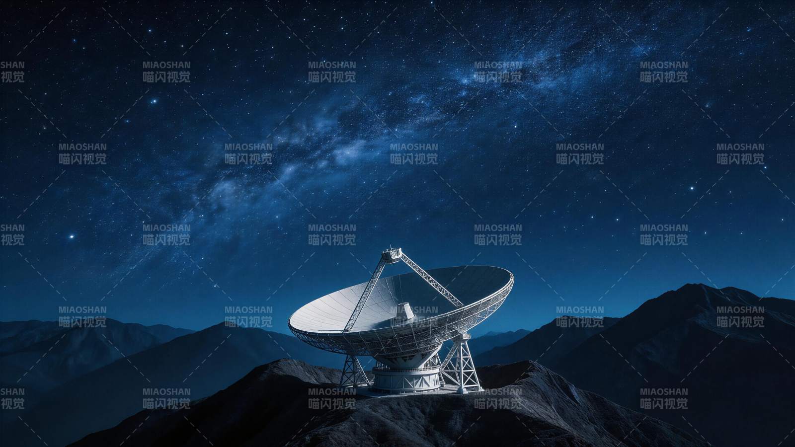 山顶大型射电望远镜仰望银河星空图片