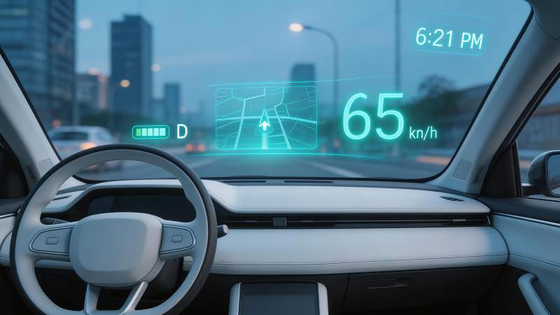 车载抬头显示器显示导航速度与时间信息图片