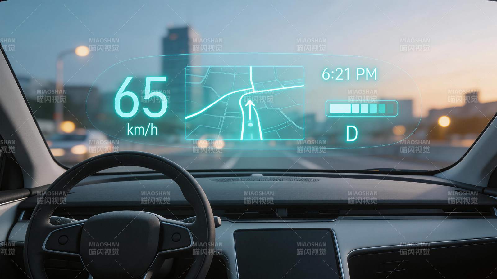 车载抬头显示器显示车速导航与时间信息图片