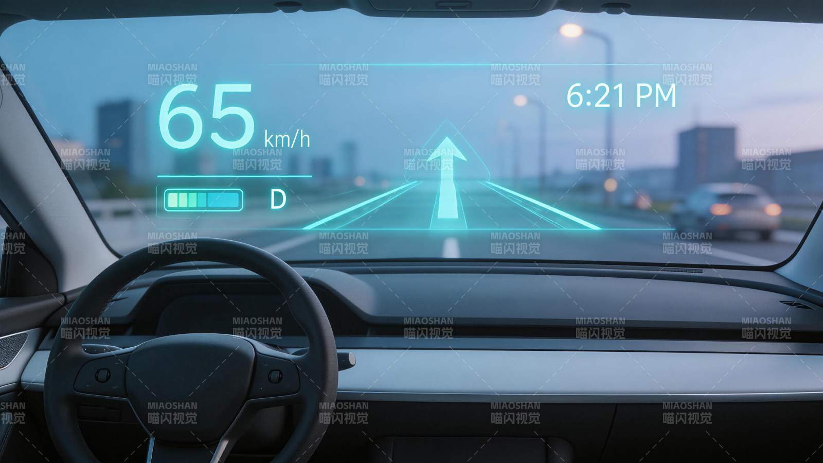 车载抬头显示器显示车速导航与时间信息图片