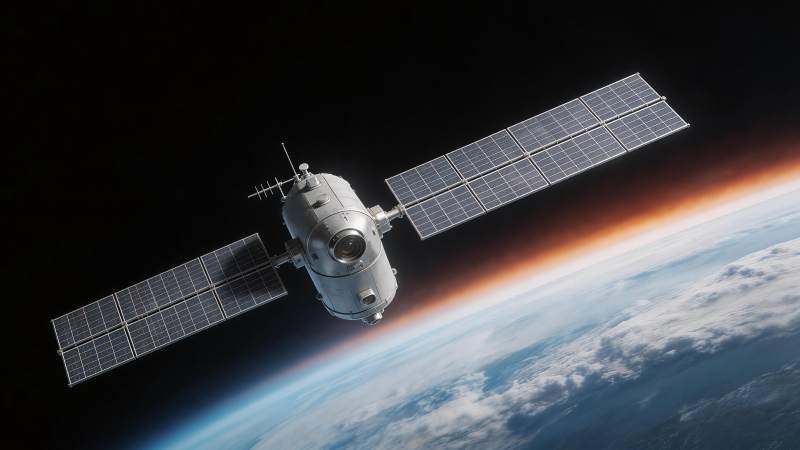 人造卫星在地球轨道上运行的高清图像图片