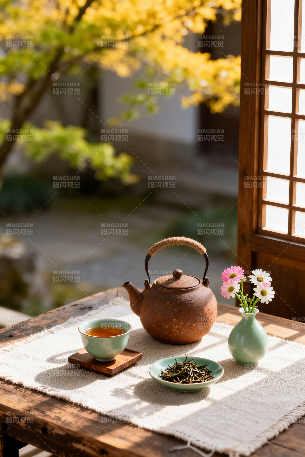 庭院茶香静谧时光图片