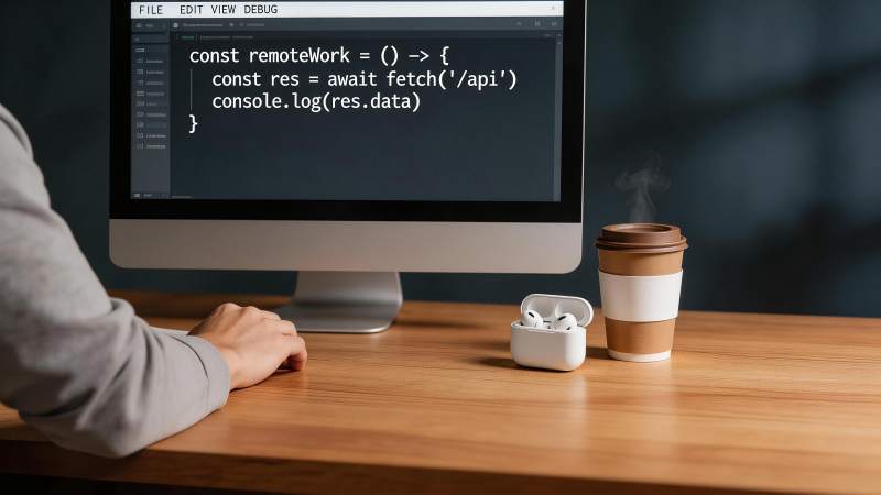 程序员在电脑前编写远程工作代码图片