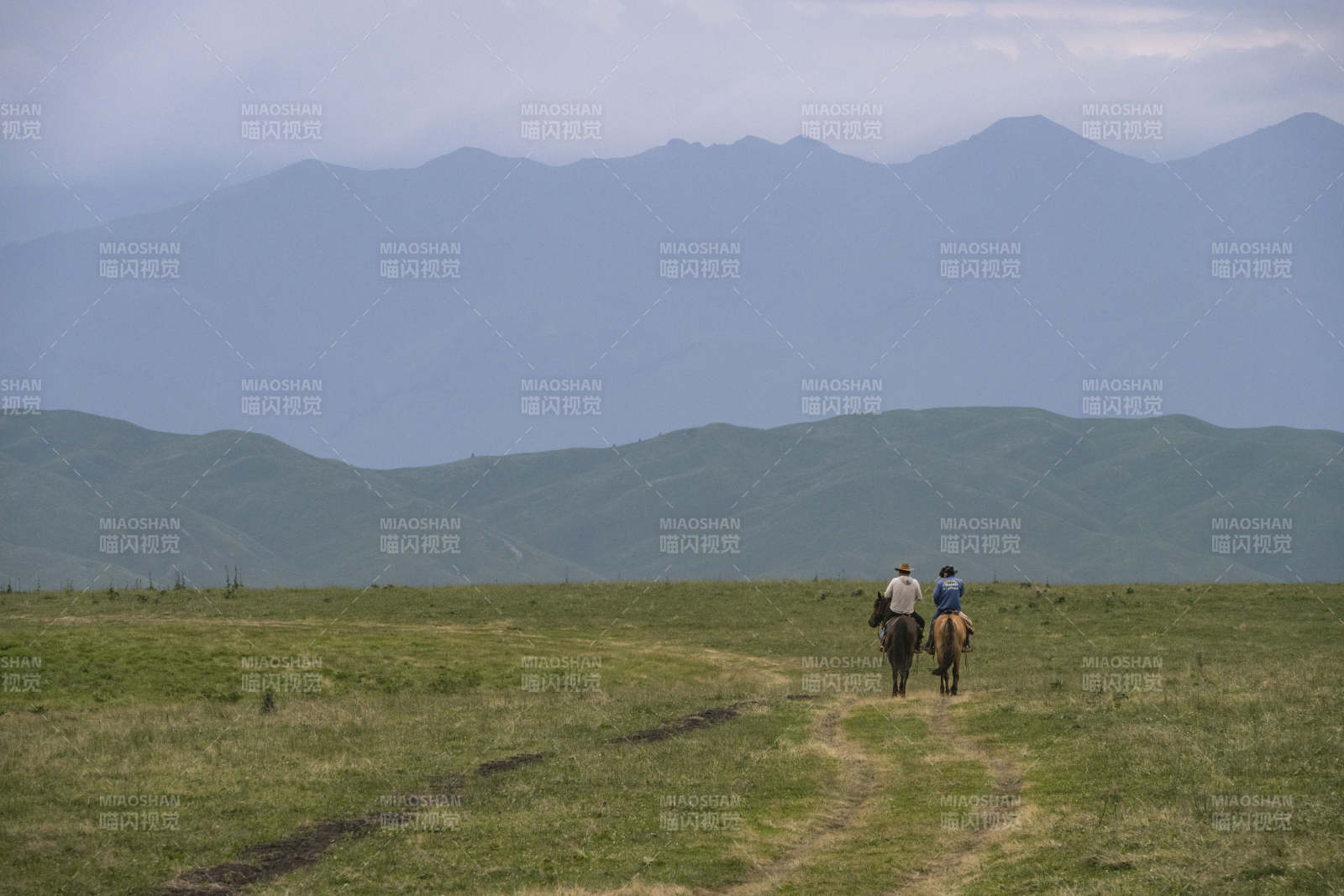 草原骑马远行图片