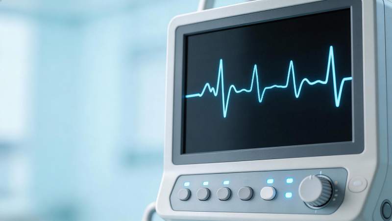 医疗监护仪显示心电图波形特写图片