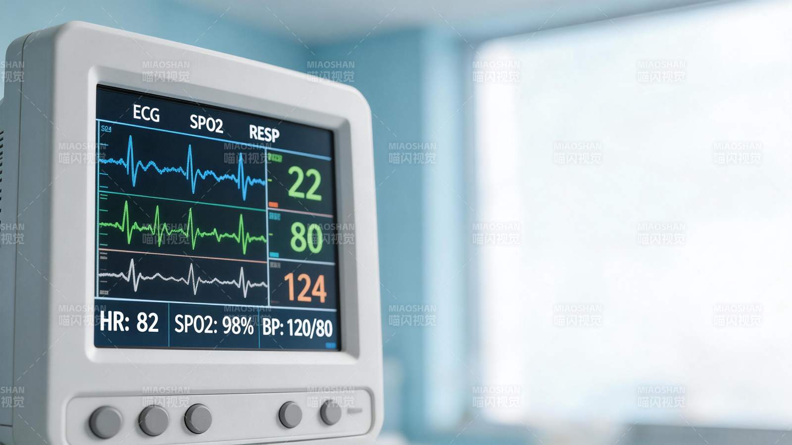 医疗监护仪显示心电血氧呼吸及血压数据图片