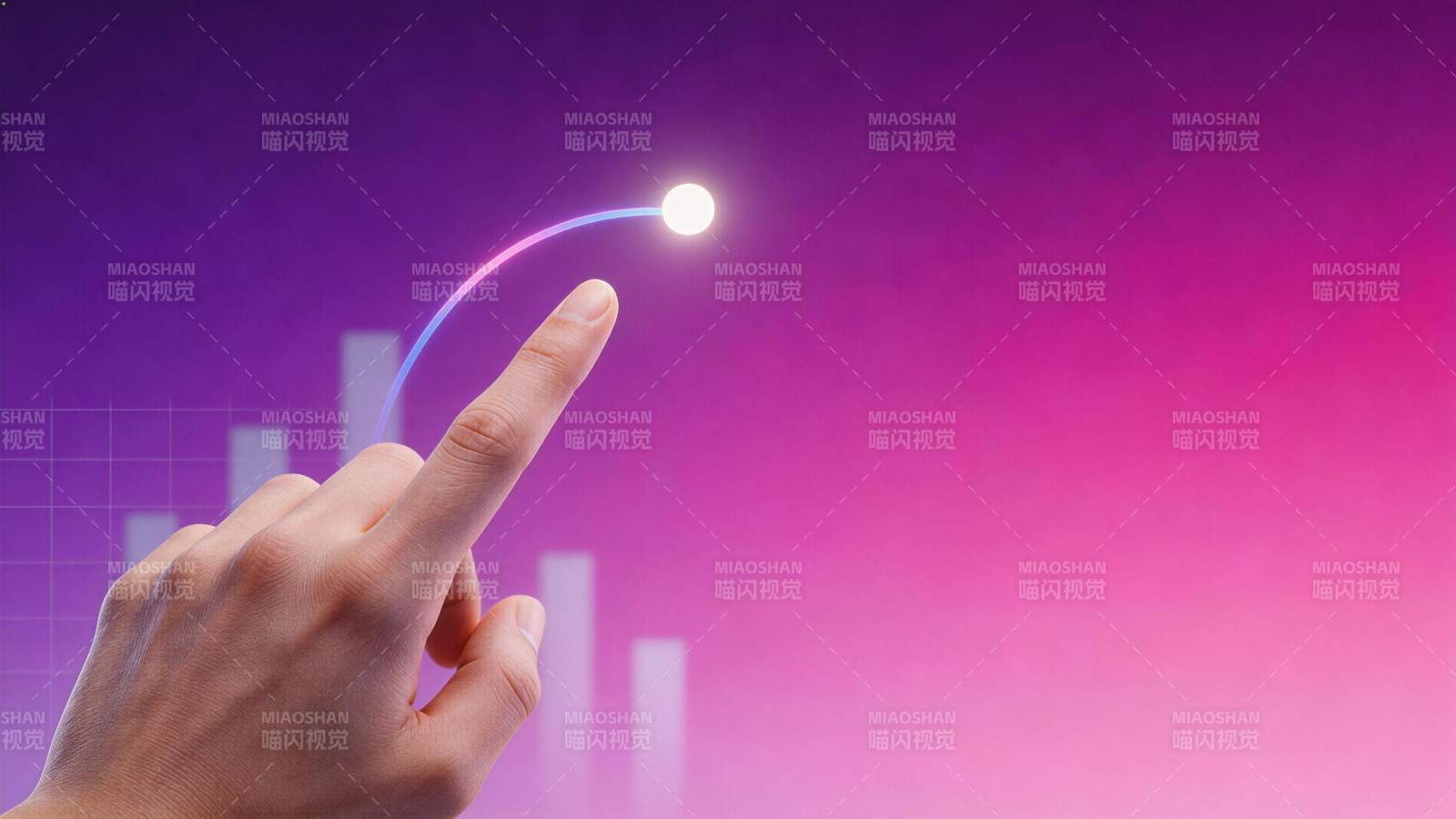 手指触碰发光曲线球体与数据图表背景图片