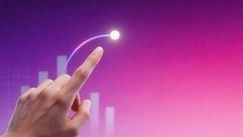 手指触碰发光曲线球体与数据图表背景图片