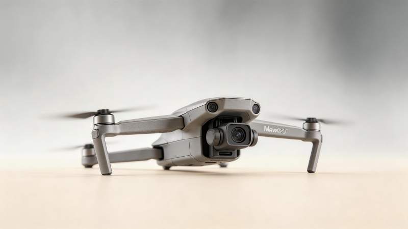 灰色四轴无人机静置于浅色平面上图片