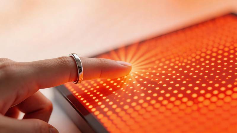 手指触碰发光点阵屏幕产生光效图片