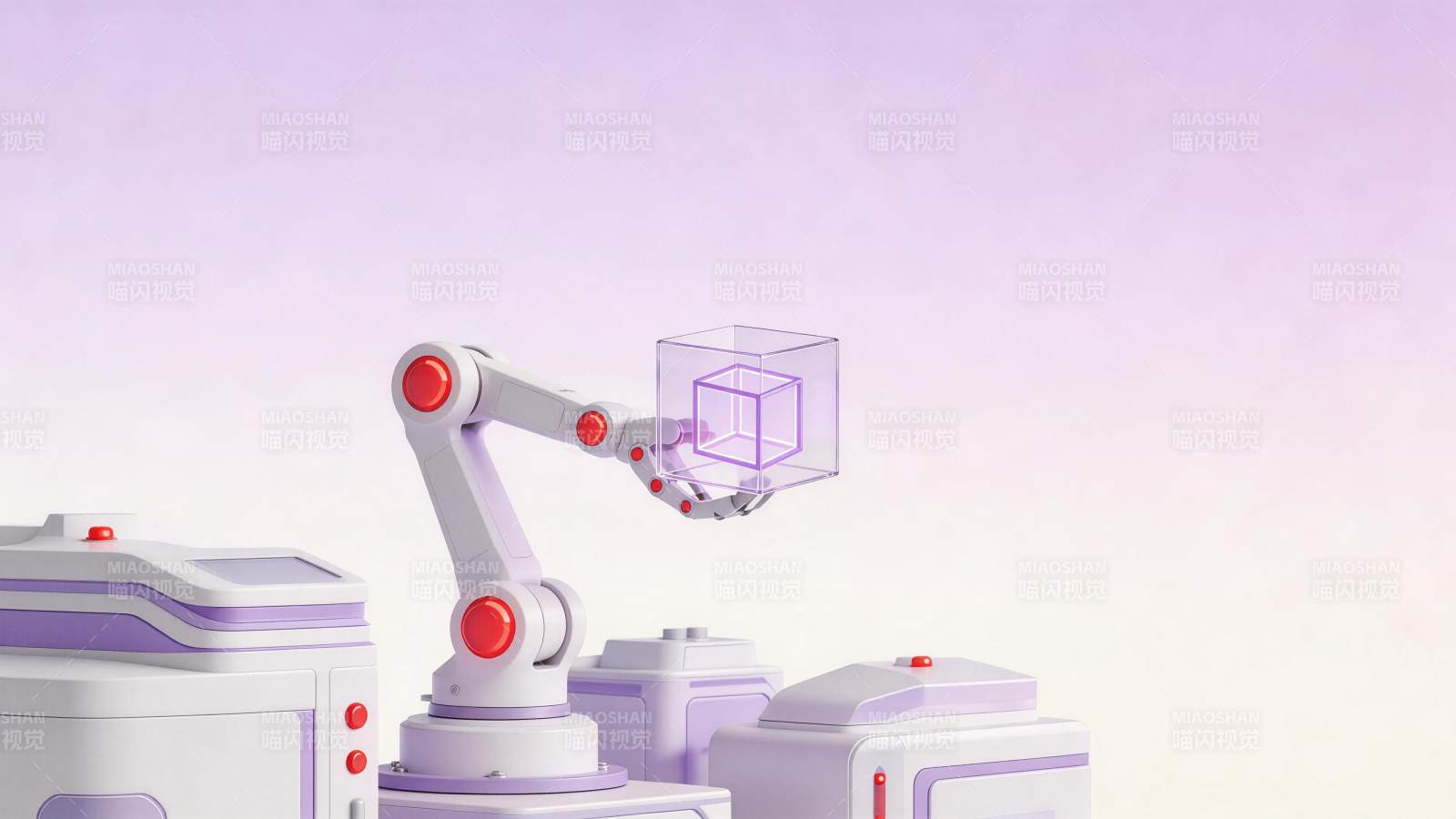 机械臂抓取透明立方体的科技场景图片