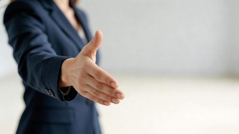 职业女性伸出手准备握手的特写画面图片
