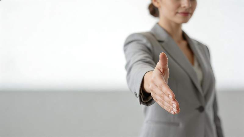 职业女性伸出手准备握手示意图片