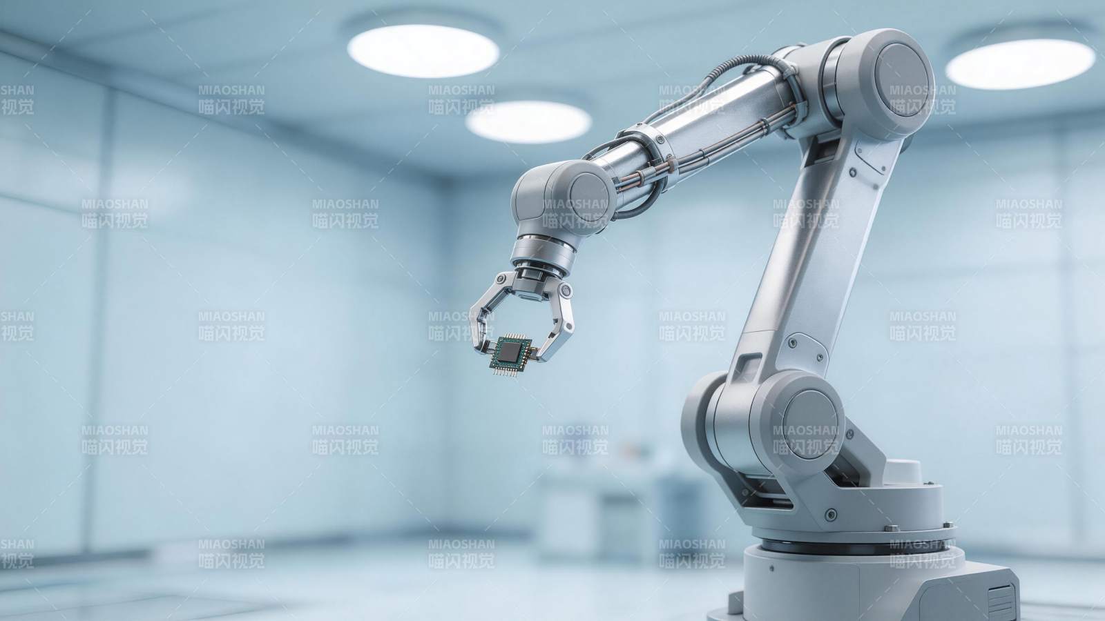 工业机械臂精准抓取芯片组件图片