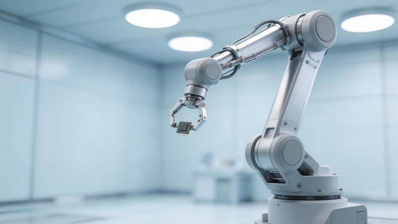 工业机械臂精准抓取芯片组件图片