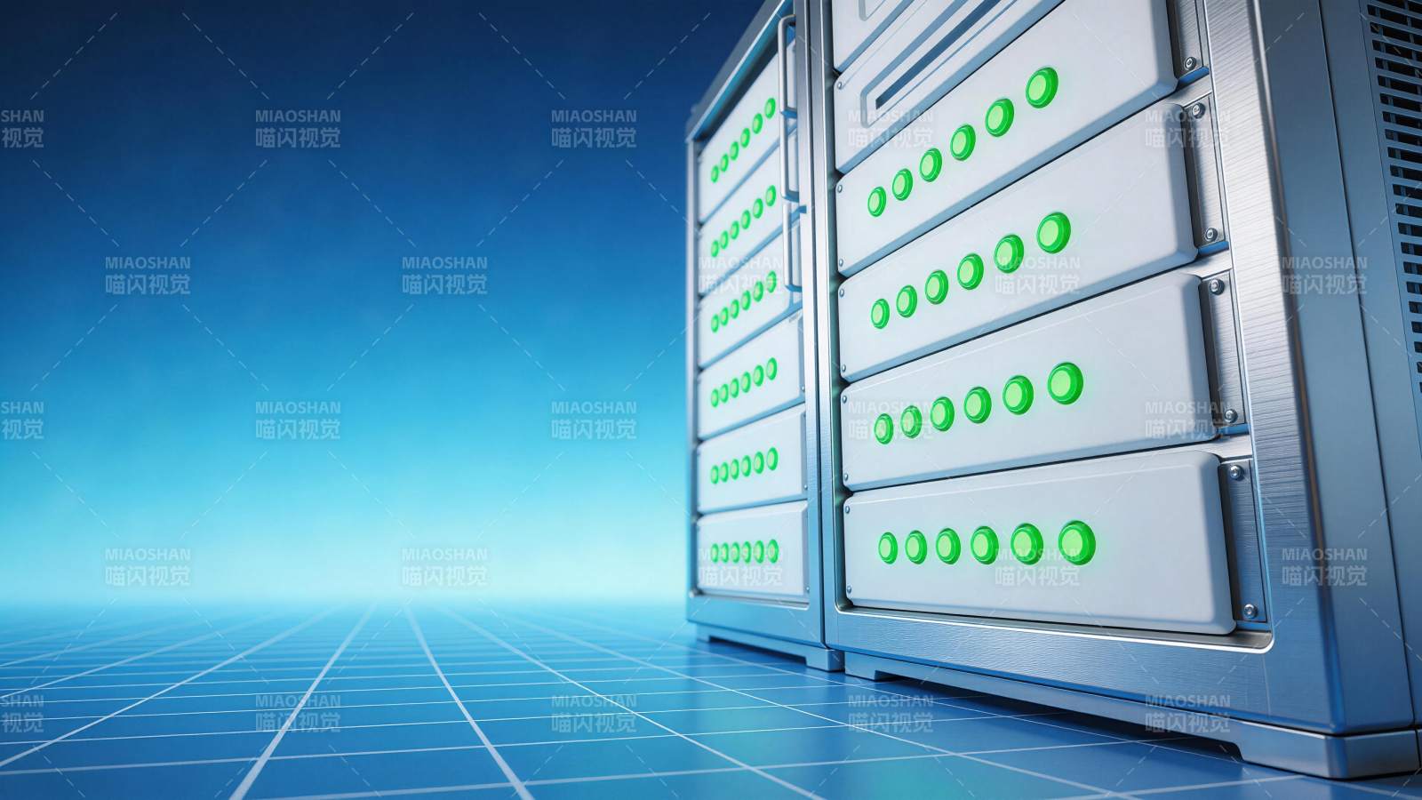 数据中心服务器机柜绿色指示灯亮起状态图片