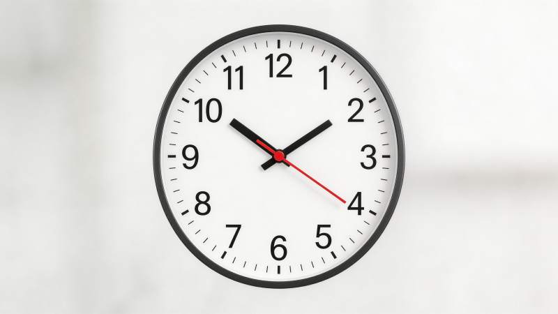 黑色边框白色表盘挂钟显示十点十分图片