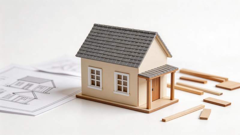 木质房屋模型与建筑图纸及木料组件图片