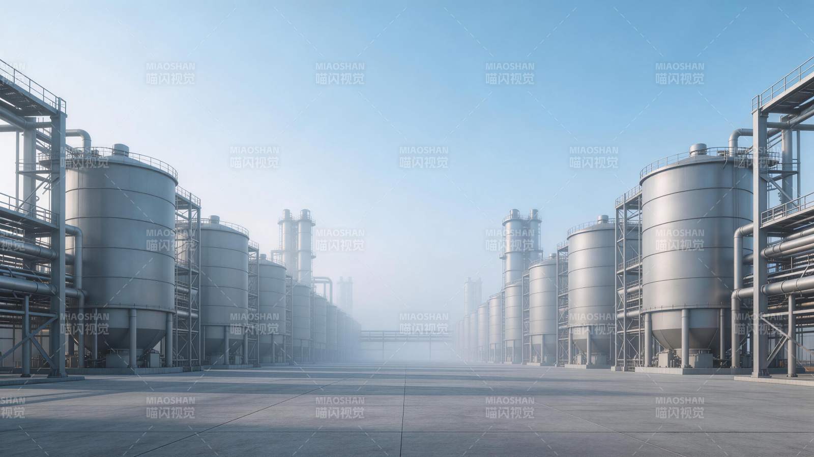 大型工业储罐阵列与管道系统全景图片