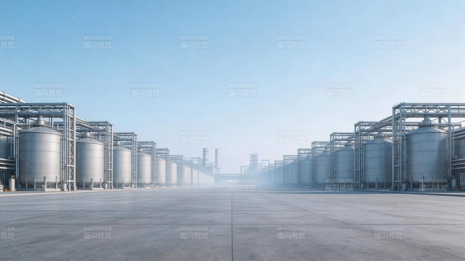 大型工业储罐区整齐排列于开阔厂区图片