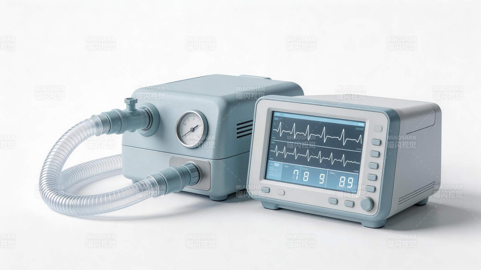 医疗监护设备与呼吸机组合展示图图片