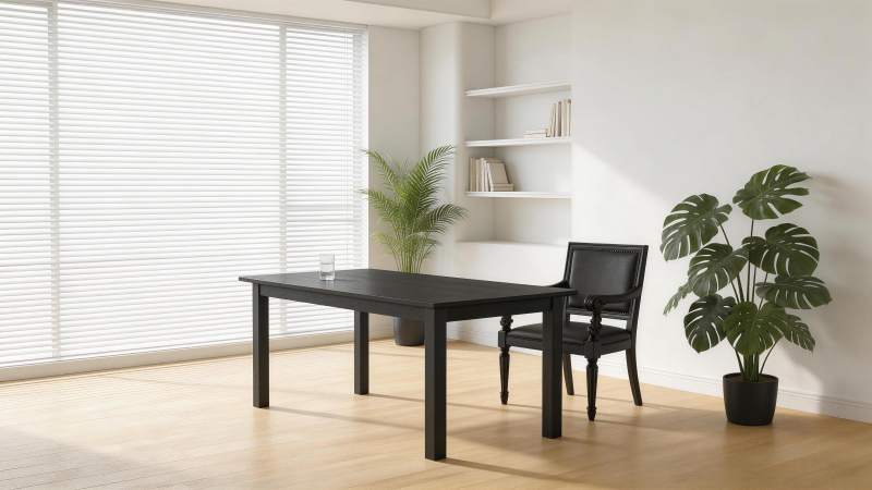 简约室内办公桌椅与绿植布置场景图片