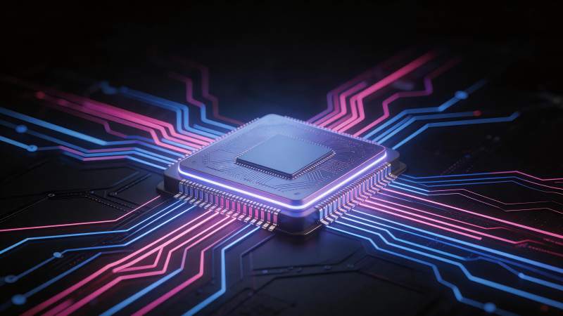 发光芯片与彩色电路板连接特写图片