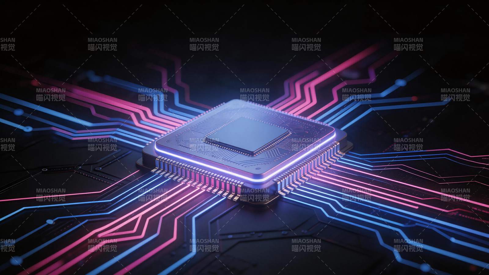 发光芯片与彩色电路板连接特写图片