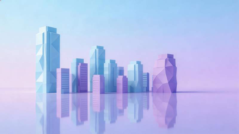 低多边形风格城市建筑群模型展示图片