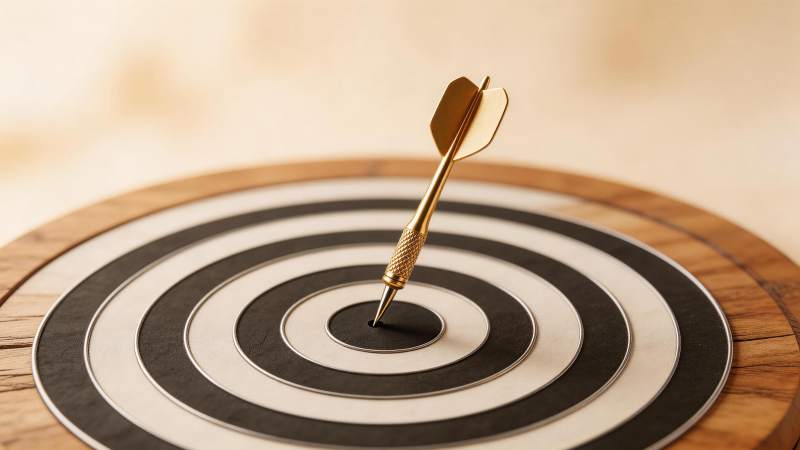 金色飞镖精准命中靶心圆形靶盘图片