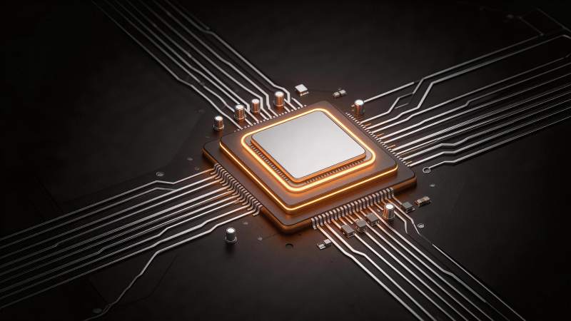 发光芯片置于电路板上的特写图像图片