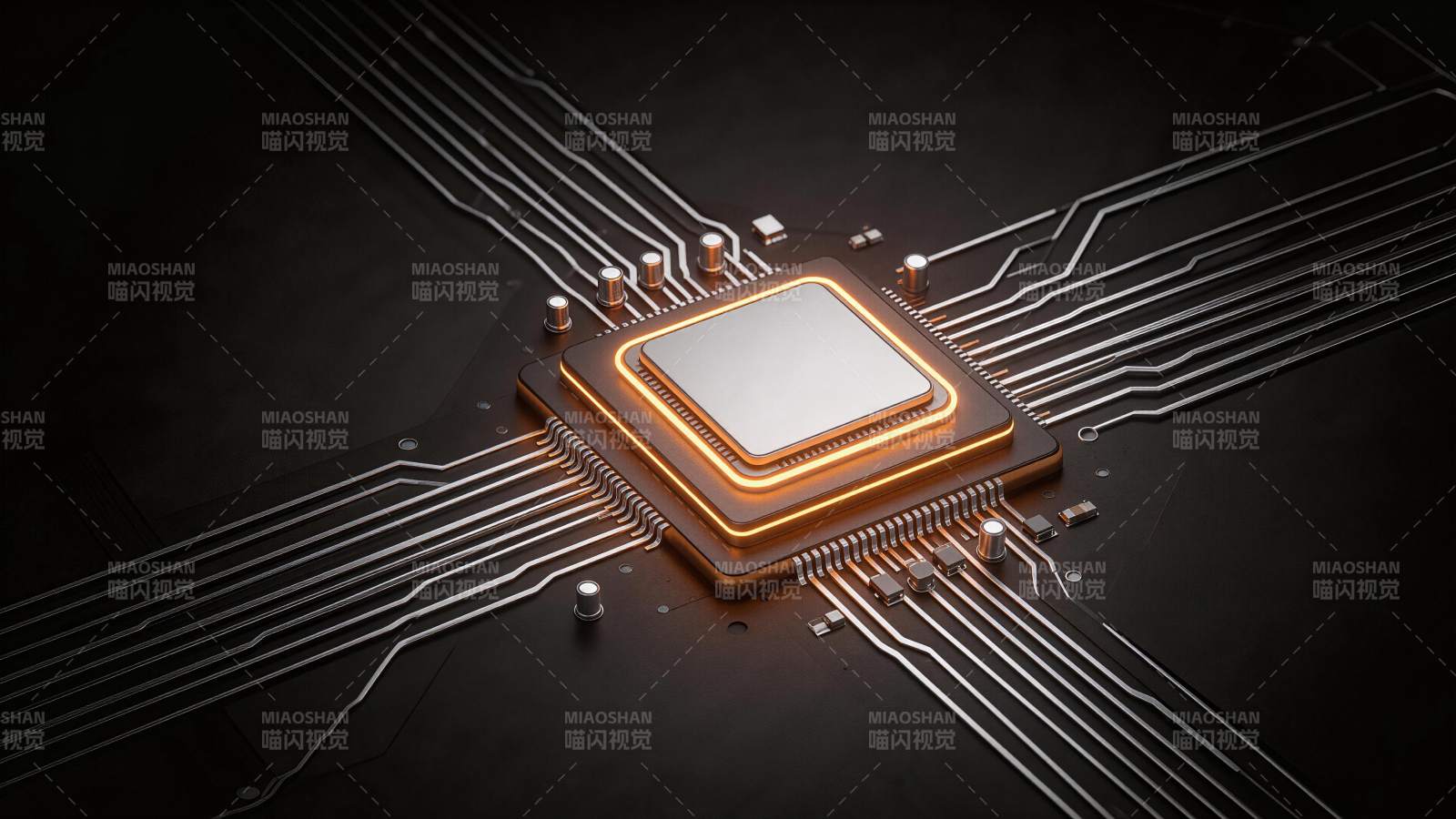 发光芯片置于电路板上的特写图像图片