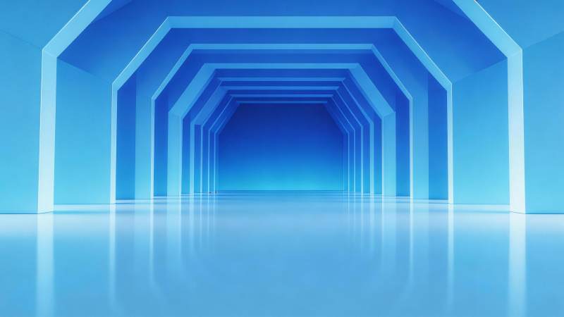 蓝色渐变几何拱形通道空间透视效果图图片