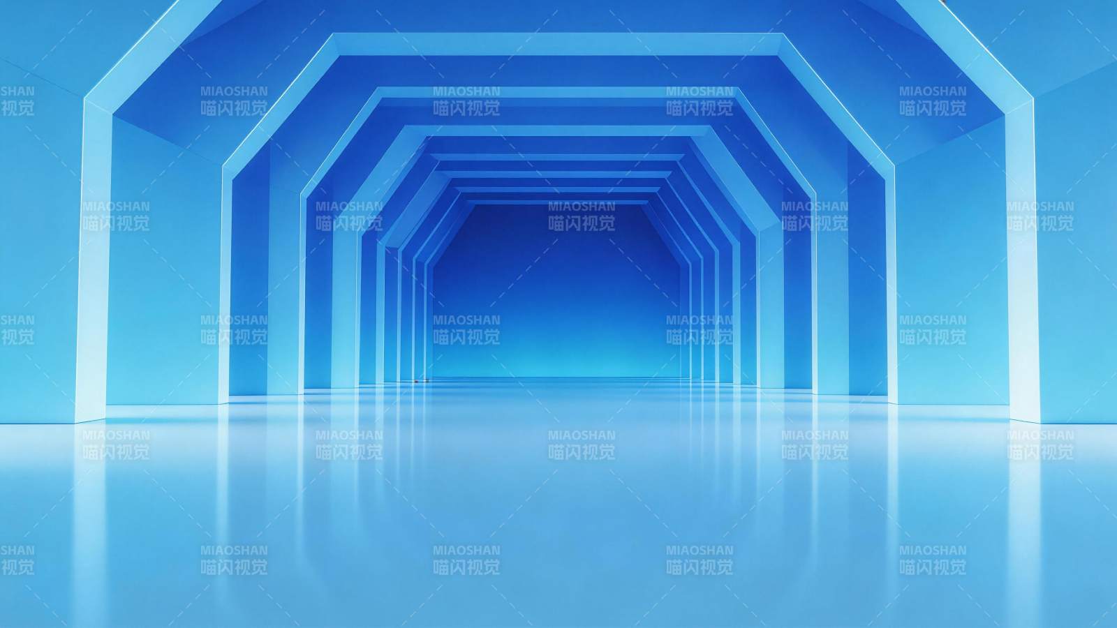 蓝色渐变几何拱形通道空间透视效果图图片