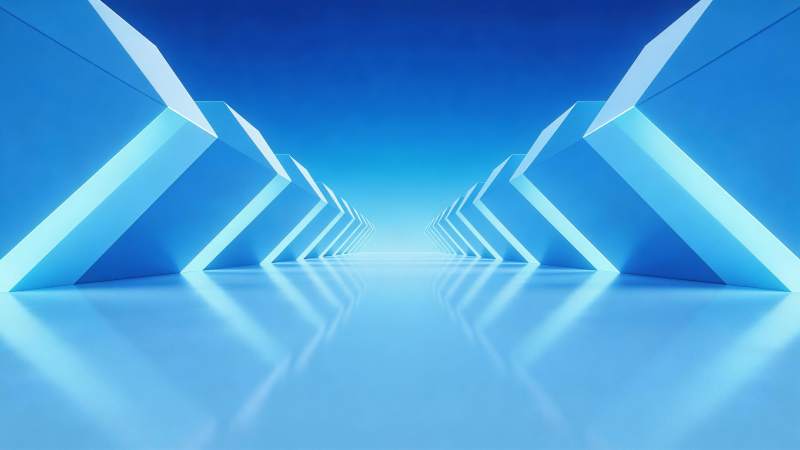 蓝色几何通道延伸至远方的抽象空间图片