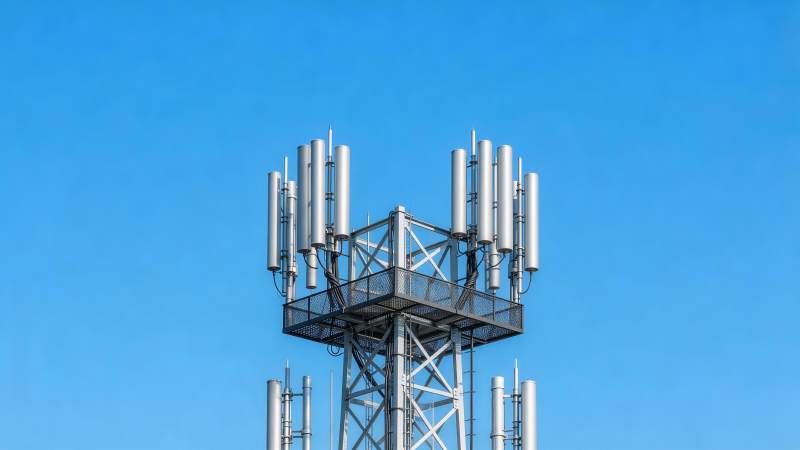 通信基站天线阵列在晴朗蓝天背景下图片