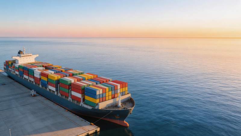 大型集装箱货轮停靠码头装卸货物图片